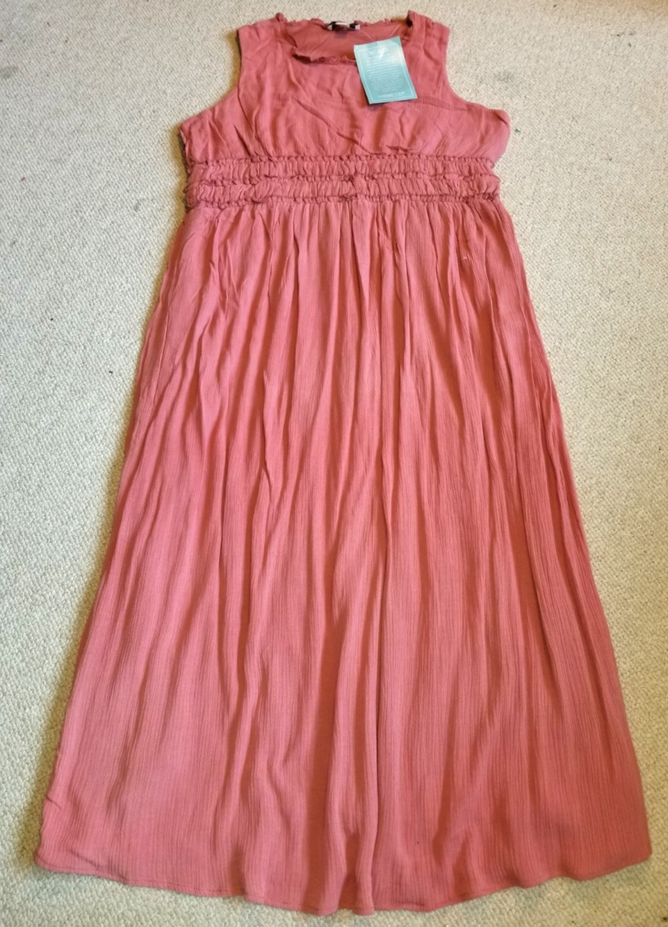 NWT Womens Dress-COLDWATER CREEK-peach gauzy smocked waist maxi Cottagecore-PM